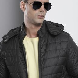 The Indian Garage Co Men Black Hooded Padded Jacket-picture-46
