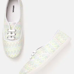 Anouk Women White & Green Printed Sneakers-37