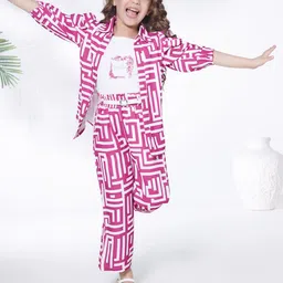 Ministitch Girls All Over Maze Printed Shirt & Trouser With T-Shirt Clothing Set-image-76