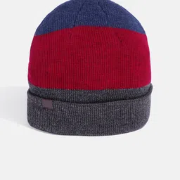 WROGN Unisex Red & Grey Colourblocked Beanie-46