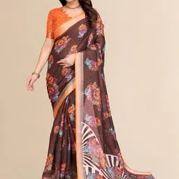 Moda Rapido Coffee Brown Cotton Blend Embellished Sarees-picture-19