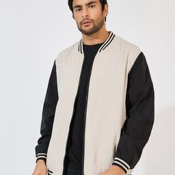 Styli Men Stand Collar Colourblocked Casual Open Front Jacket-picture-43