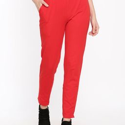 Dollar Missy Women Red Solid Classic Straight Fit Cigarette Trousers-image-55
