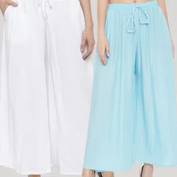 Clora Creation Women Turquoise Blue & White 2 Flared Knitted Palazzos-image-28