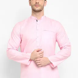 Hangup Men Pink Mandarin Collar Kurta-image-73