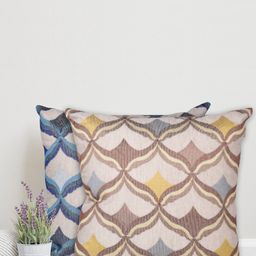 Home Set Of 2 Beige & Yellow Geometric Square Cushion Covers-40