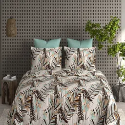 CHICERY Beige & Black Floral 210 TC King Bedsheet with 2 Pillow Covers-image-87