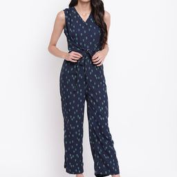 Belle Fille Navy Blue & Green Printed Basic Jumpsuit-image-23