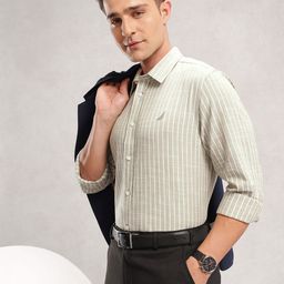 Nautica Men Premium Slim Fit Linen Casual Shirt-image-51