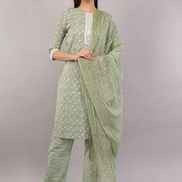 JIDI FASHION Women Ethnic Motifs Embroidered Sequinned Pure Cotton Kurta Set-47
