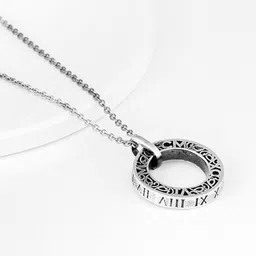 GIVA 925 Sterling Silver-Plated Wheel Of Time Oxidised Pendant with Chain-image-6