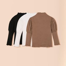 Hopscotch Girls Pack Of 2 Solid Bishop Sleeve High Neck Lettuce Hem Blouses-picture-34
