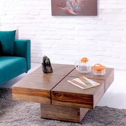 Ikiriya Coffee Brown Wood Contemporary Teak Finish Square Coffee Table-11