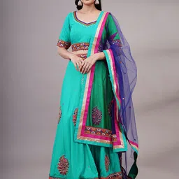 Utsav Fashion Embroidered Thread Work Shibori Ready to Wear Lehenga & Blouse With Dupatta-image-55