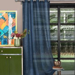 ROSARA HOME Navy Blue Sheer Door Curtain-image-64