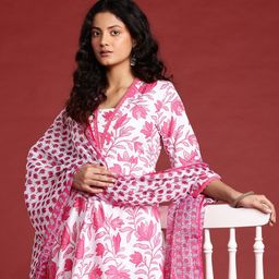 Anouk Floral Printed Lace Inserts Empire Kurta Set-55