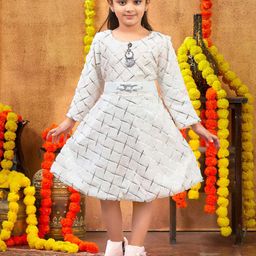 HERE&NOW Girls Woollen Foil Print Fit & Flare Dress-54