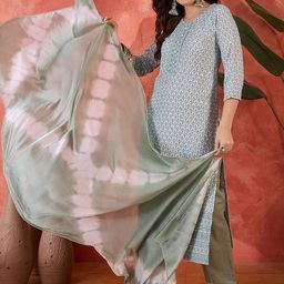 Sangria Chikankari Embroidered Straight Kurta With Trouser & Dupatta-53