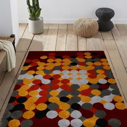 PRESTO Maroon & Mustard Yellow Geometric Patterned Heavy Shaggy Anti-Skid Woolen Carpet-34