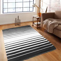 ROMEE Black & White Striped Anti-Skid Dhurrie-image-26