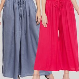 Clora Creation Women Grey & Magenta Set of 2 Ethnic Palazzos-1