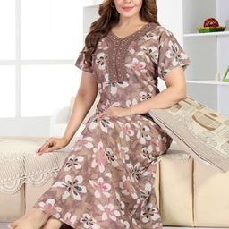 TRUNDZ Coffee Brown Cotton Blend Nightdress-image-38