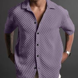 SZN Textured Spread Collar Short Sleeves Standard Casual Shirt-image-78