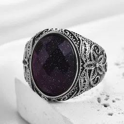 Peora Men Silver-Plated Stainless Steel Stones-Studded Finger Ring-image-88