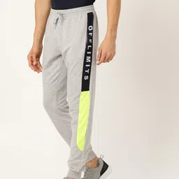 OFF LIMITS Men Grey Melange Slim Fit Printed Detail Joggers-image-43