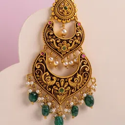 Kushal's Fashion Jewellery Women Ruby-Green Gold-Plated Ethnic Antique Hair Brooch-65