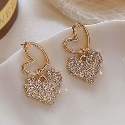 KRENOZ Gold Plated Crystal Studded Heart Shaped Drop Earrings-30