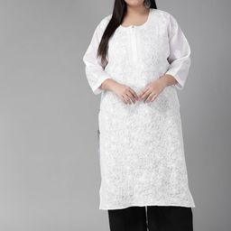 ADA Women White Ethnic Motifs Thread Work Handloom Handloom Kurta-image-79