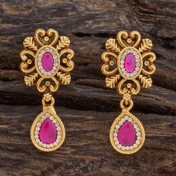 Kushal's Fashion Jewellery Gold-Plated Teardrop Shaped Stone Studded Antique Drop Earrings-31