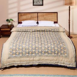 Fabindia Blue & Orange Floral AC Room Double Bed Quilt-image-69