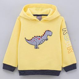 Little Kangaroos Cotton Knit Full Sleeves Hoodie Dino Print - Lemon Yellow-image-64