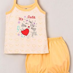 Cucumber Sinker Sleeveless Slip & Bloomer Kitty Print - Golden Yellow-image-79