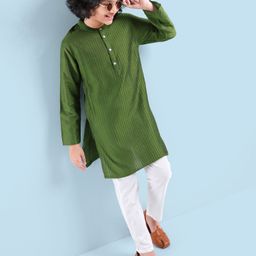 Pine Kids Full Sleeves Pintuck Kurta Pyjama Set Striped Design - Green-image-85