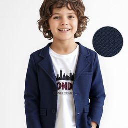 Babyhug Woven Full Sleeves Solid Blazer with T-Shirt - Navy Blue-image-77