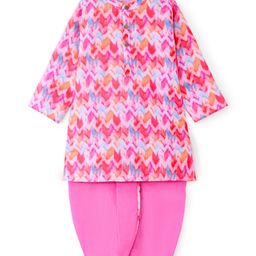 Babyhug Woven Full Sleeves Chevron Printed Kurta & Dhoti Set - Pink-image-91