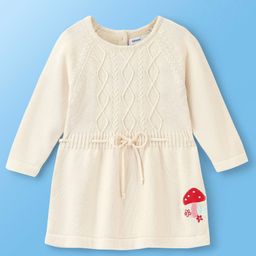 Babyoye 100% Cotton Full Sleeves Sweater With Cable Knit & Mushroom Embroidery - White-image-88