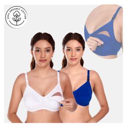 Elite Mom Pack Of 2 Solid Maternity Nursing Bra - White & Blue-image-55