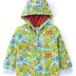 Babyhug Cotton Knit Full Sleeves Camping Printed with Front Zipper & Hooded SweatJacket - Blue & Green-image-42