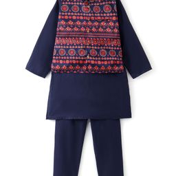 Babyhug Full Sleeves Solid Kurta Pyjama Set with Printed Jacket  - Navy Blue-image-96
