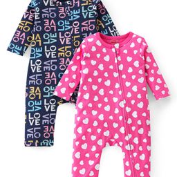 Babyhug 100% Cotton Knit Full Sleeves Text & Heart Printed Rompers Pack of 2 - Pink & Navy-image-45