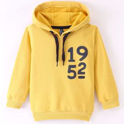Little Kangaroos Fleece Knit Full Sleeves Numeric Printed Hooded Sweatshirt - Yellow-image-5