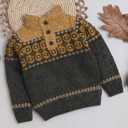 Yellow Apple Full Sleeves Pullover Sweater Fair Isle Design - Olive Green-image-92