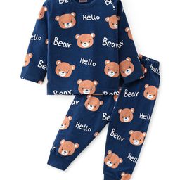 Babyhug Single Jersey Knit Full Sleeves Teddy Printed Night Suit - Navy Blue-image-92