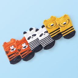 Cute Walk by Babyhug Non Terry Anti Bacterial Anti Skid Ankle Length Socks Striped & Animal Design Pack Of 3- Multicolor-picture-39