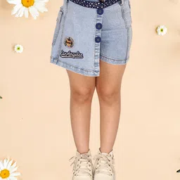 Cutecumber Bear Patch Embellished Warp Style Shorts - Blue-picture-30