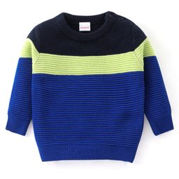 Babyhug Knitted Full Sleeves Color Block Pullover Sweater - Blue-image-97
